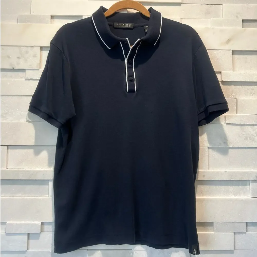 PATRICK ASSARAF Merino Lightweight Open Short Sleeve Knit Polo Depth Navy Blue M